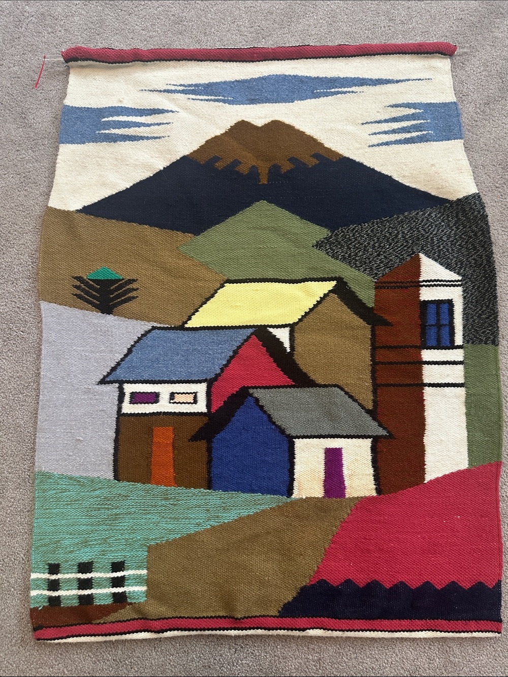 Handwoven Village Scene Wall Art Tapestry Handmade Art Hanging Big